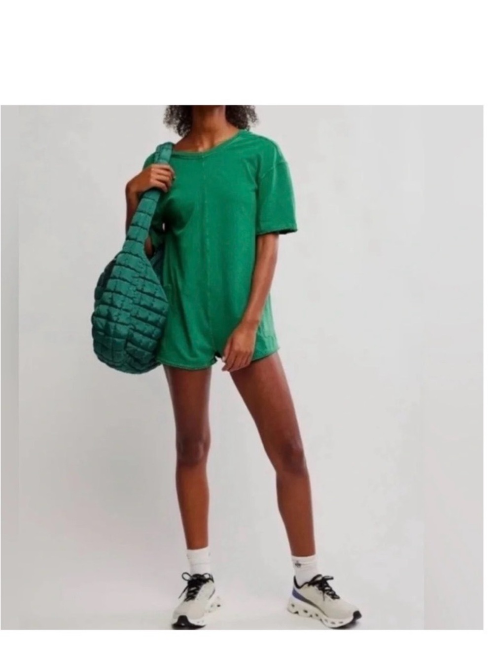 Free People Movement Hot Shot Casual Green Short Romper Oversized Roomy Pockets - Picture 4 of 16